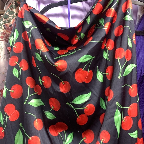 For Love & Lemons Xena Cherry Print Tie Back Cut Out Satin Side Slit Midi Dress - Picture 2 of 4